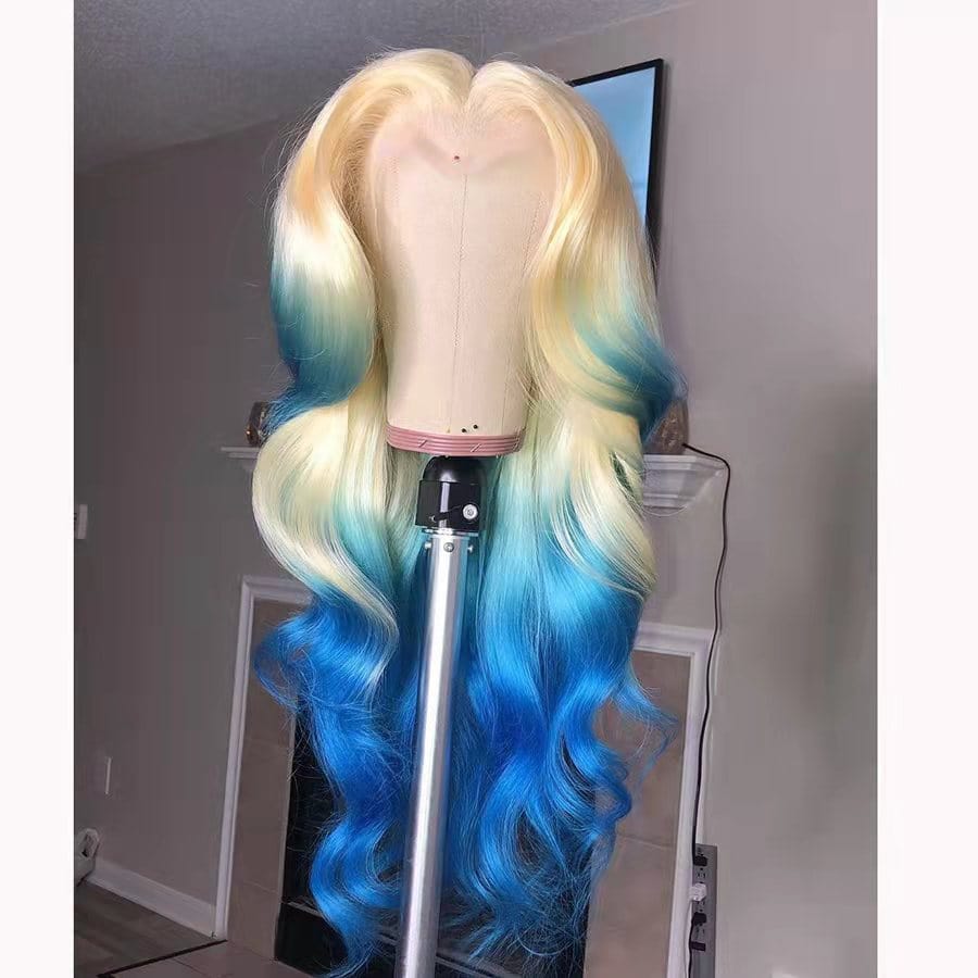 18 Inches / Color 5 Wholesale Ombre PInk 13*4 Transparent HD Lace Front Wigs European Human Virgin Hair Closure Wigs