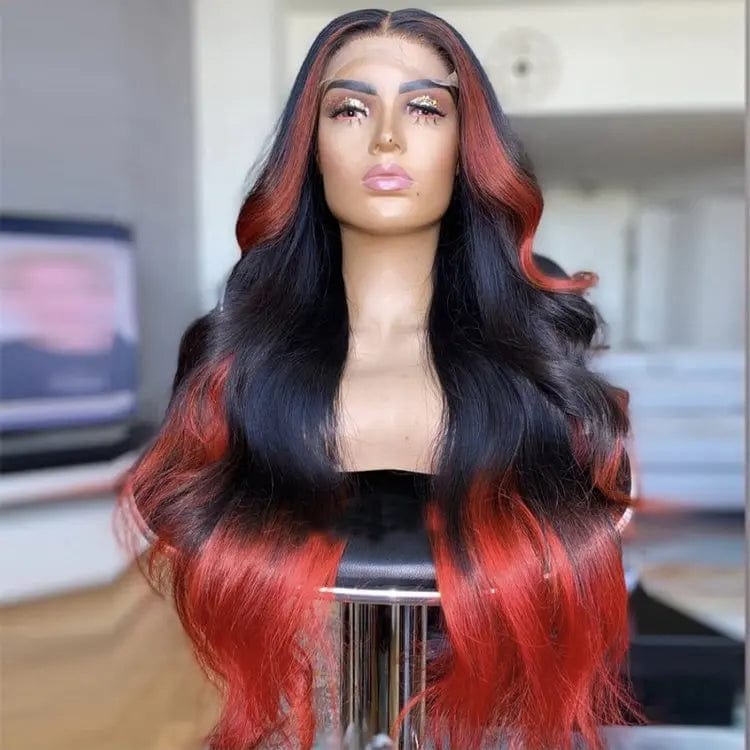 18 Inches / # Color2 Water Wave Wig Brown Burgundy Highlight Ombre 100% Unprocessed Cuticle Aligned Pre Plucked Lace Front Wigs