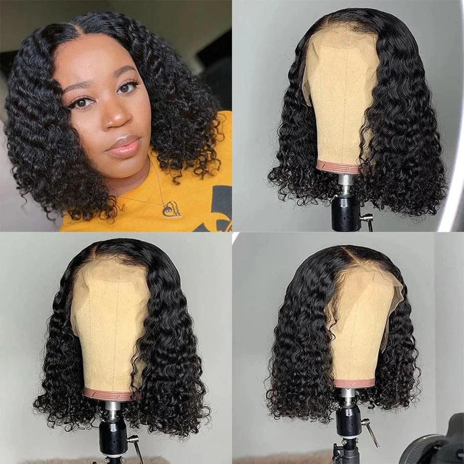 18 Inches / deep wave bob wig Cheap Water Wave Wigs Human Hair Lace Front Kinky Curly Full Lace Human Hair Wigs For Black Women 360 HD Lace Frontal Wig Vendor