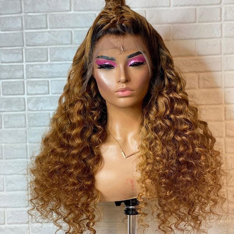 18 Inches / Omber Blonde Color 6 Side Part Bleach Knots Deep Body Wave Full Virgin Cuticle Aligned Human Hair Transparent HD Lace Front Wigs