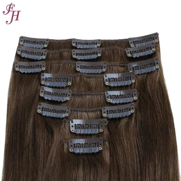 18 Inches / Straight #2 FH Wholesale Luxury Remy Clip In Hair Extensions 22" 100% Double Drawn Hair Extension Human Remy Clip In Hair Extension