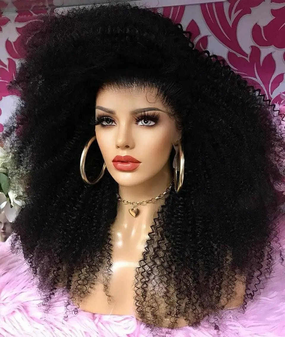 18 Inches / # Style 2 130%density Boom Afro Kinky Curly Full Human Hair 99J Color Wig