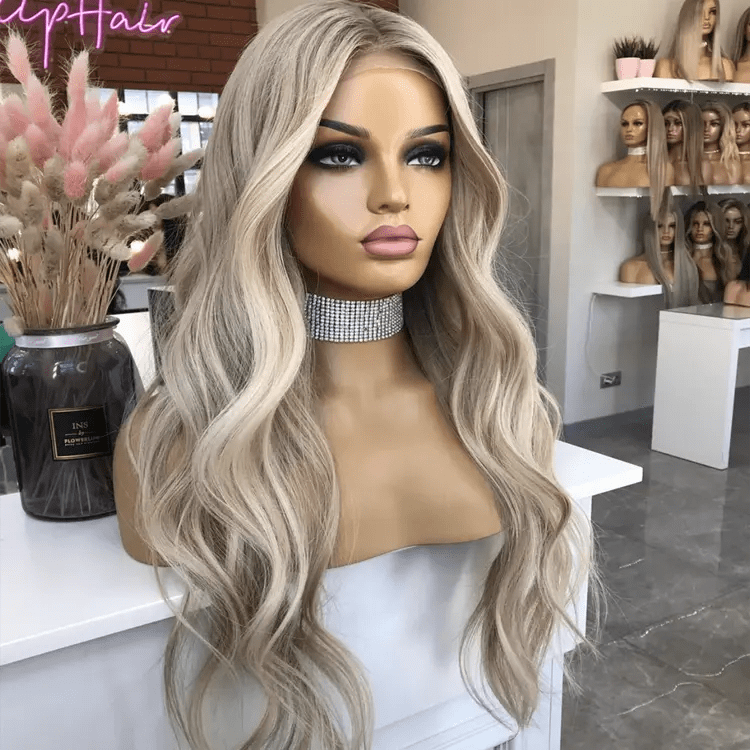 18 Inches / Style#5 HD Lace Highlight Ash Brown Blonde Color Water Wave Virgin Cuticle Aligned European Human Hair Lace Frontal Wigs