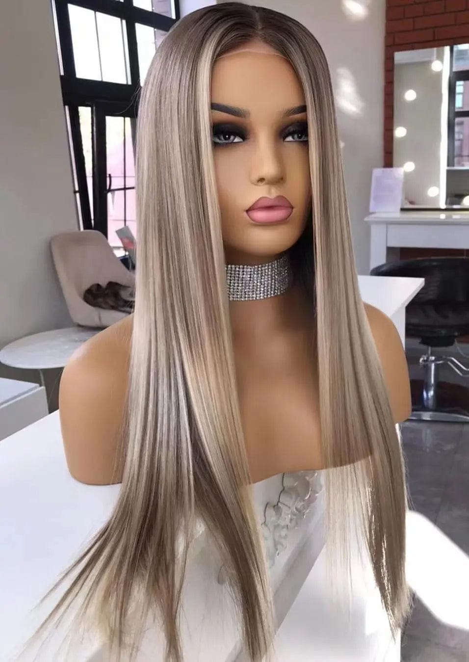 18 Inches / # style1 Hot Sell Cuticle Aligned Blonde Brown Ombre Color Straight Vietnam Human Hair Wig Pre Plucked Lace Front Wigs