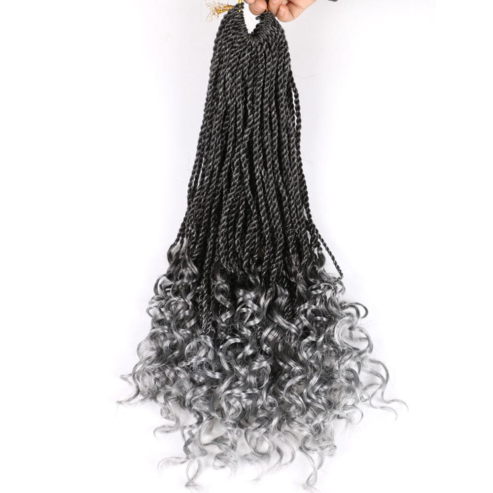 18 Inches / Tgrey Hot sell 18inch 30stands synthetic braiding hair synthetic hair extensions with wavy ends curly senegalese twist hair