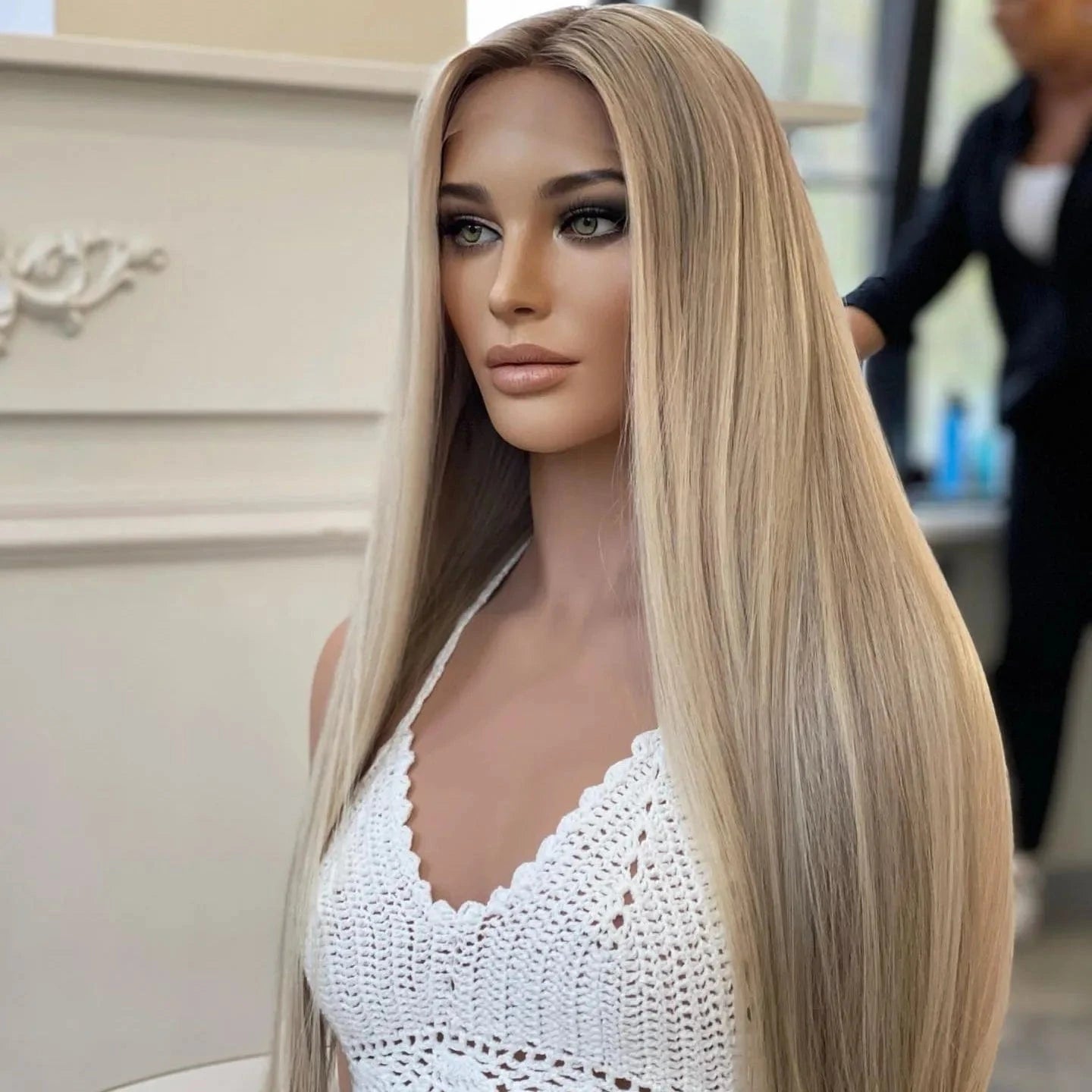 18 Inches / Wig 7 Freedon Unique Pink Red Highlight Medium Density Long Straight Virgin Russian Soft Cuticle Human Hair Swiss Lace Front Wigs