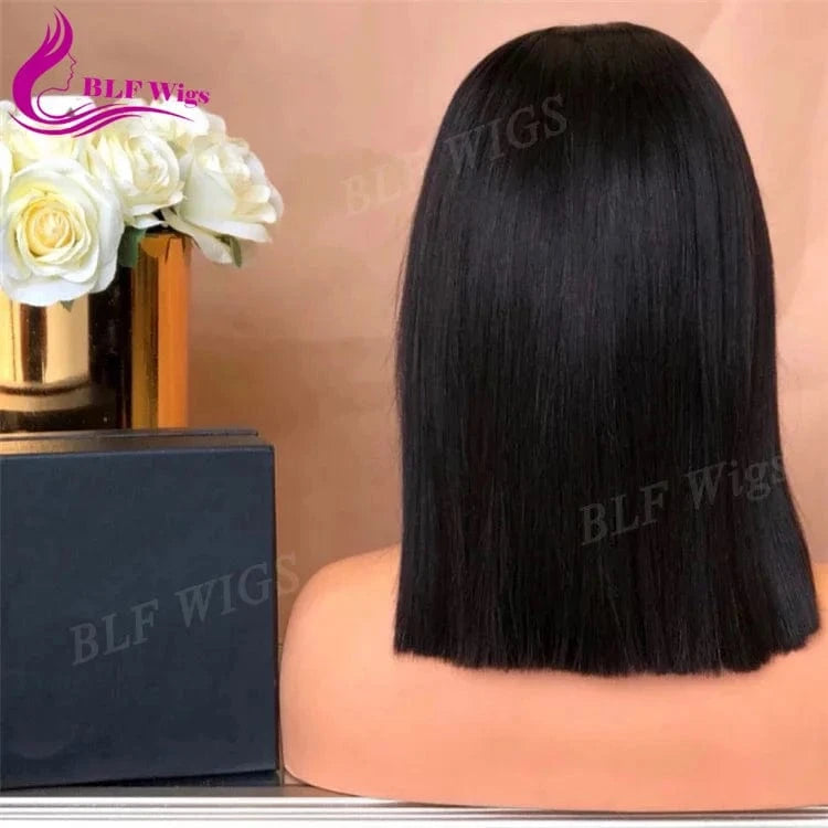 180% density silk straight wave human hair short 12 inches bob lace front wigs for black women