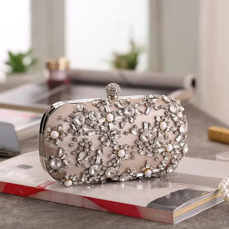 18X10X5CM / Beige Luxury Rhinestone Party Purse Crystal Rhinestone Clutch Bag Diamond Handmade Purse Ladies Clutch Evening Bag