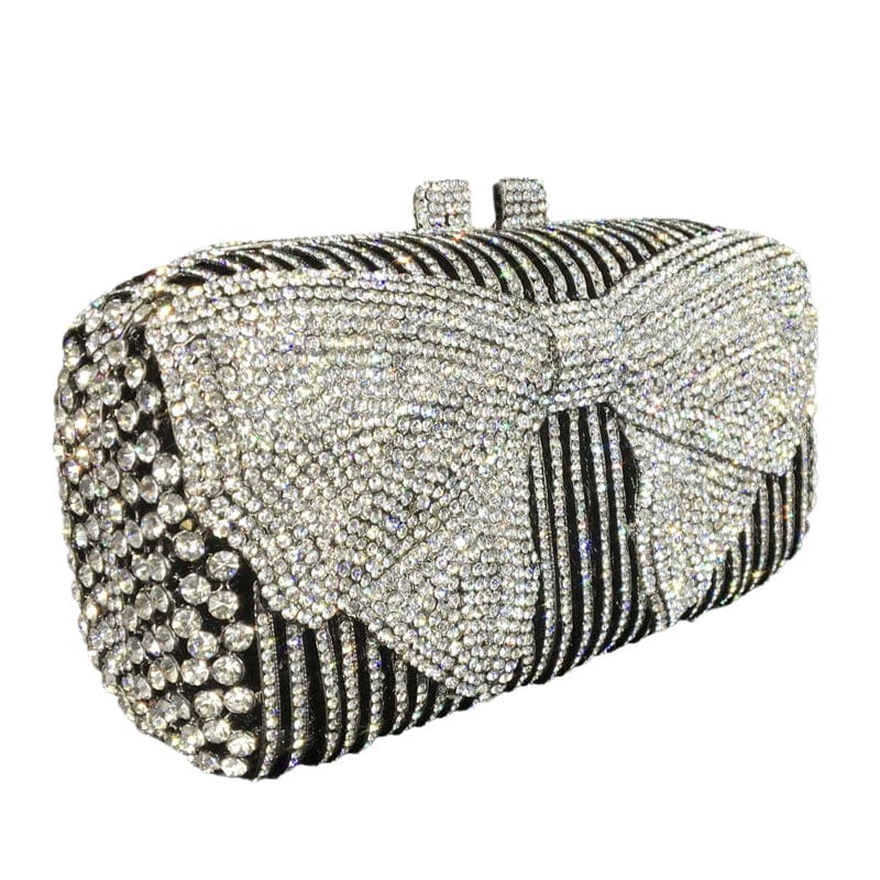 18X10X7CM / silver Elegant Women Bow Evening Bags Wedding Party Rhinestone Handbags Ladies Crystal Clutch Purse