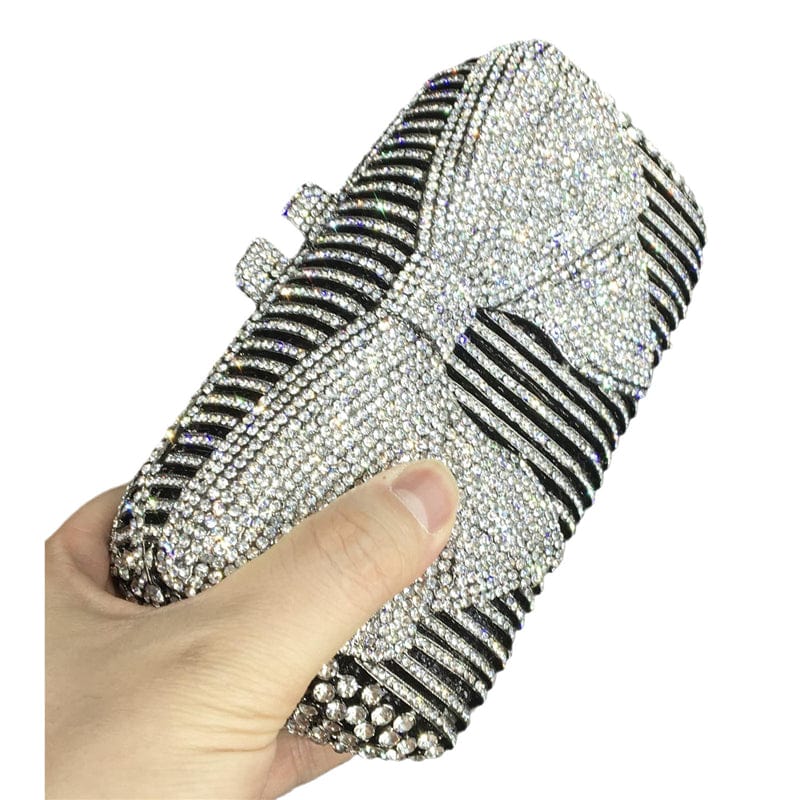 18X10X7CM / silver Elegant Women Bow Evening Bags Wedding Party Rhinestone Handbags Ladies Crystal Clutch Purse
