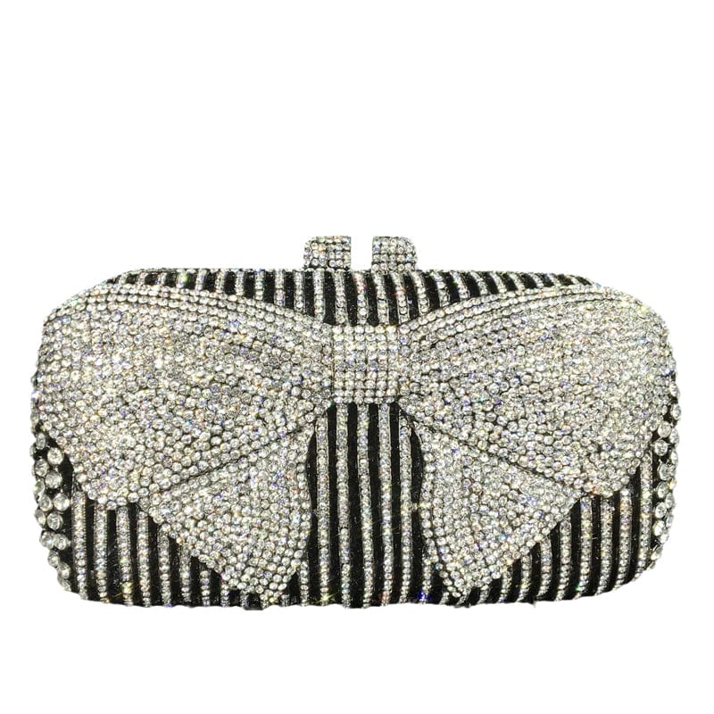 18X10X7CM / silver Elegant Women Bow Evening Bags Wedding Party Rhinestone Handbags Ladies Crystal Clutch Purse