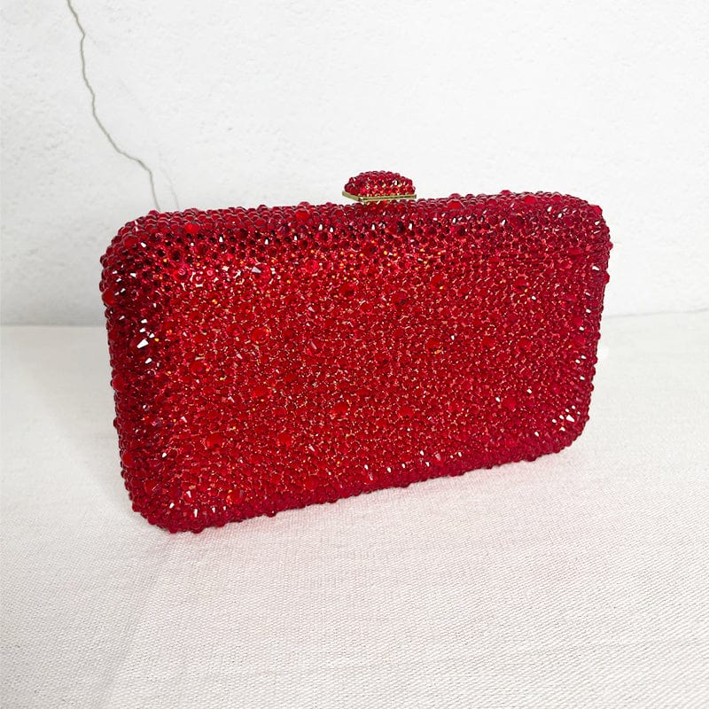 18X11X4.5CM / Red Factory Wholesales Red Rhinestone Crystal Clutch Women Box Clutch Purse Evening Bag for Wedding Party