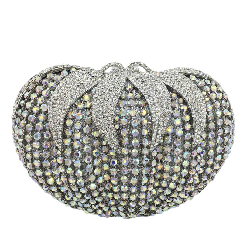 18X12X8CM / silver Luxury Rhinestones Handbag and Purses Silver AB Crystal Pumpkin Women Mini  Evening Clutch Bag Wedding Purse