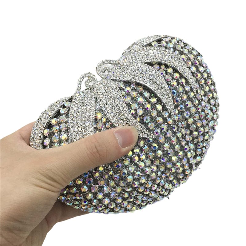 18X12X8CM / silver Luxury Rhinestones Handbag and Purses Silver AB Crystal Pumpkin Women Mini  Evening Clutch Bag Wedding Purse