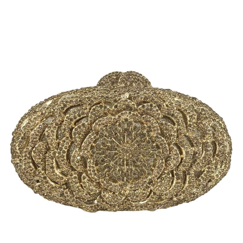 18X6X10CM / Gold Factory Price Women Gold Flower Evening Bags and Clutches for Formal Party Rhinestone Handbags Wedding Bridal Floral Purse