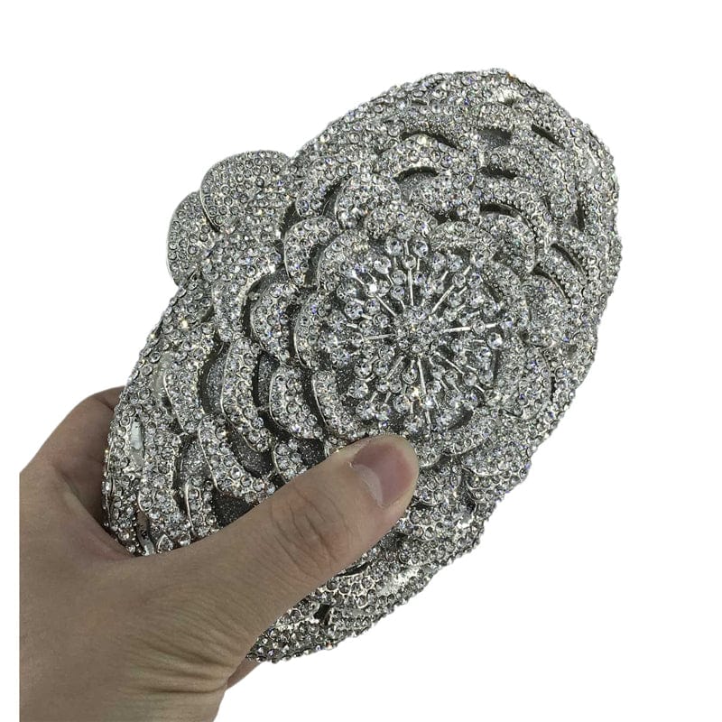 18X6X10CM / silver Factory Price Women Gold Flower Evening Bags and Clutches for Formal Party Rhinestone Handbags Wedding Bridal Floral Purse