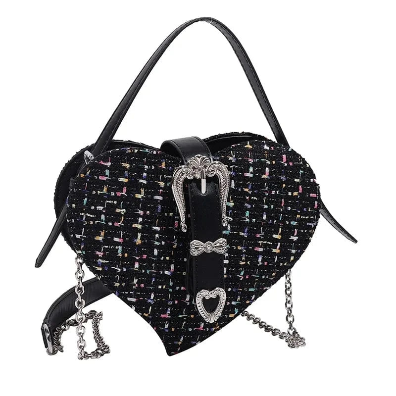 18x6x17cm / 24373 black Y2K Fashion Love Heart Crossbody Bags For Women New Woolen Tweed Shoulder Bag Sweet Ladies Handbags Designer Women Clutch Bags