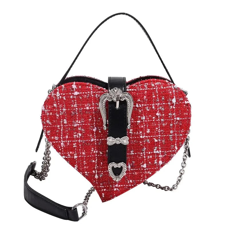 18x6x17cm / 24373 Red Y2K Fashion Love Heart Crossbody Bags For Women New Woolen Tweed Shoulder Bag Sweet Ladies Handbags Designer Women Clutch Bags