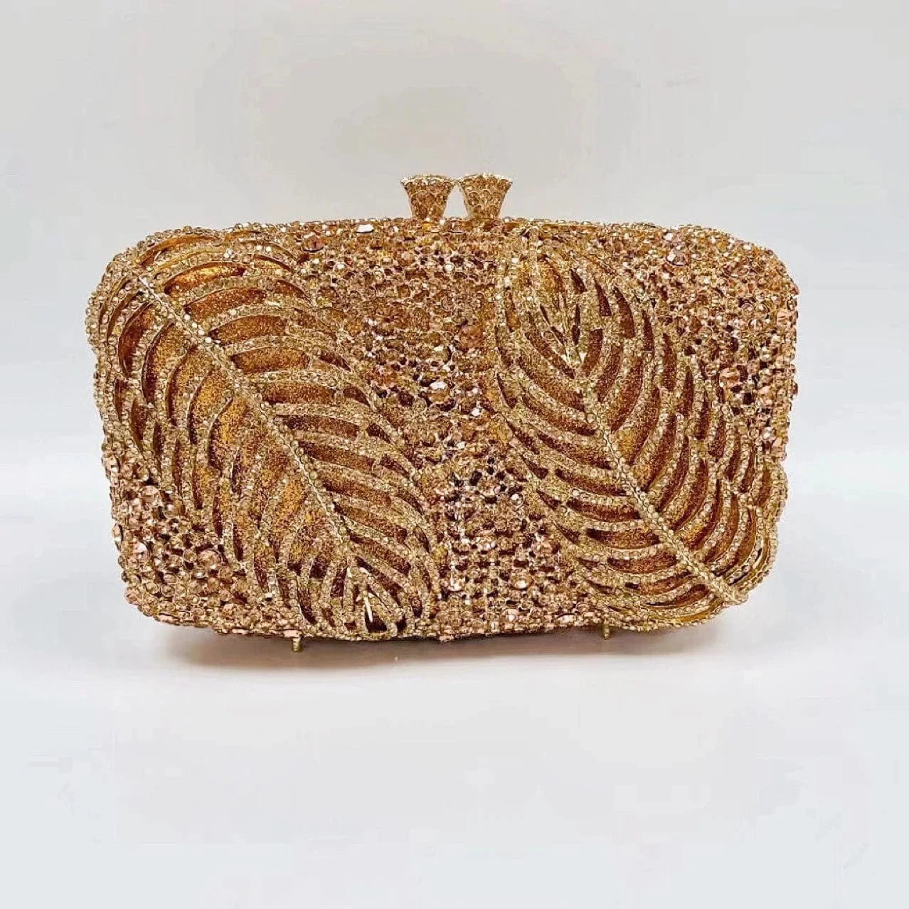 19.5*12*6cm / Golden 3 Diamond Wedding Clutch Purse Luxury Women Handbag Design Party Shoulder Bag Leaves Hollow Out Pattern Ladies Evening Night Bag
