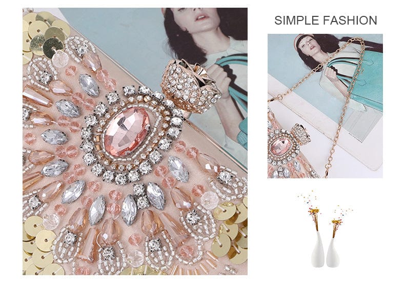 19.5*4.5*11 cm / Golden Wholesale luxury clutch sequins diamond party bags evening purse for ladies