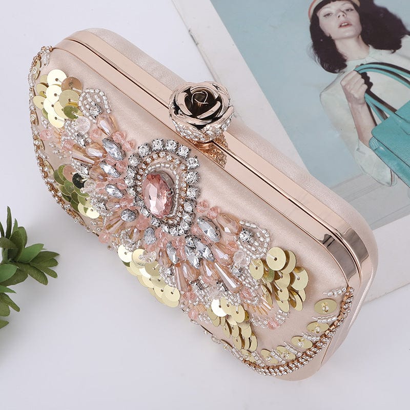 19.5*4.5*11 cm / Golden Wholesale luxury clutch sequins diamond party bags evening purse for ladies