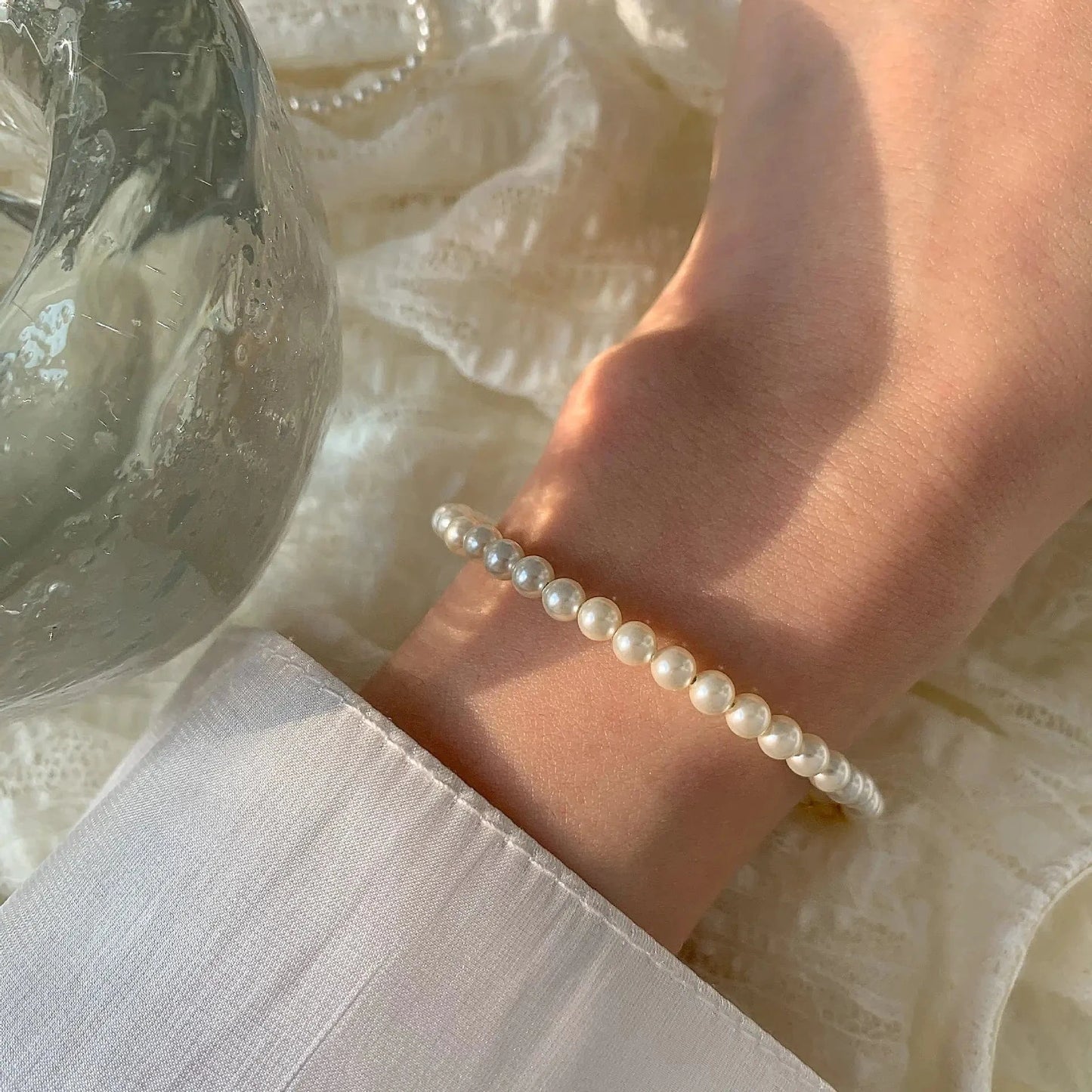 19CM / S448 silver 4mm wholesale 925 silver pearl bracelet women 925 sterling silver gold plated luxury pearl bracelet jewelry women