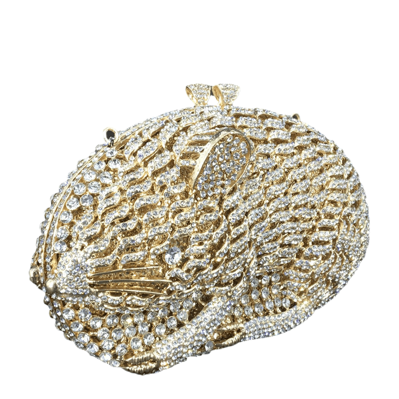 19X6X12CM / Light Gold Animal Rat Pattern Women Crystal Clutch Evening Bags Metal Minaudiere Rhinestone Handbag Wedding Party Purse