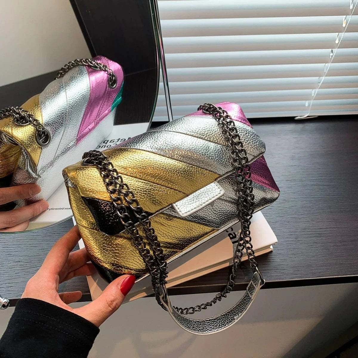 19x8x12cm / 4224 Rainbow 2023 New UK Brand Rainbow Women Handbag Luxury Wave Pattern Crossbody Body Bag Colorful Patchwork Shoulder Bag