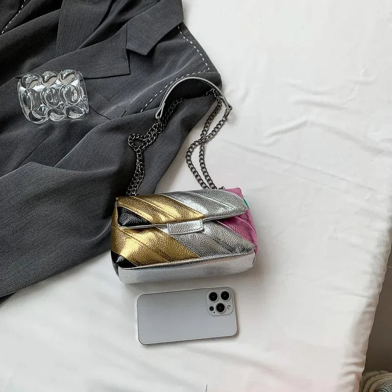 19x8x12cm / 4224 Rainbow 2023 New UK Brand Rainbow Women Handbag Luxury Wave Pattern Crossbody Body Bag Colorful Patchwork Shoulder Bag