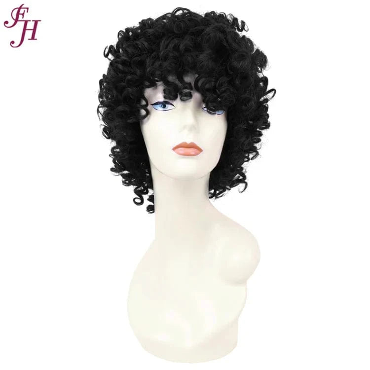 #1B FH Best Quality Raw Virgin Human Hair Wig No Lace Short Brown Curly Wig 100% Human Hair Machine Made Wig With Bang