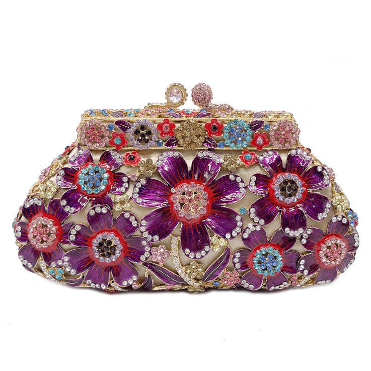 2 Luxury fashion designer women evening flower crystal hand clutch bags rhinestone purse for party
