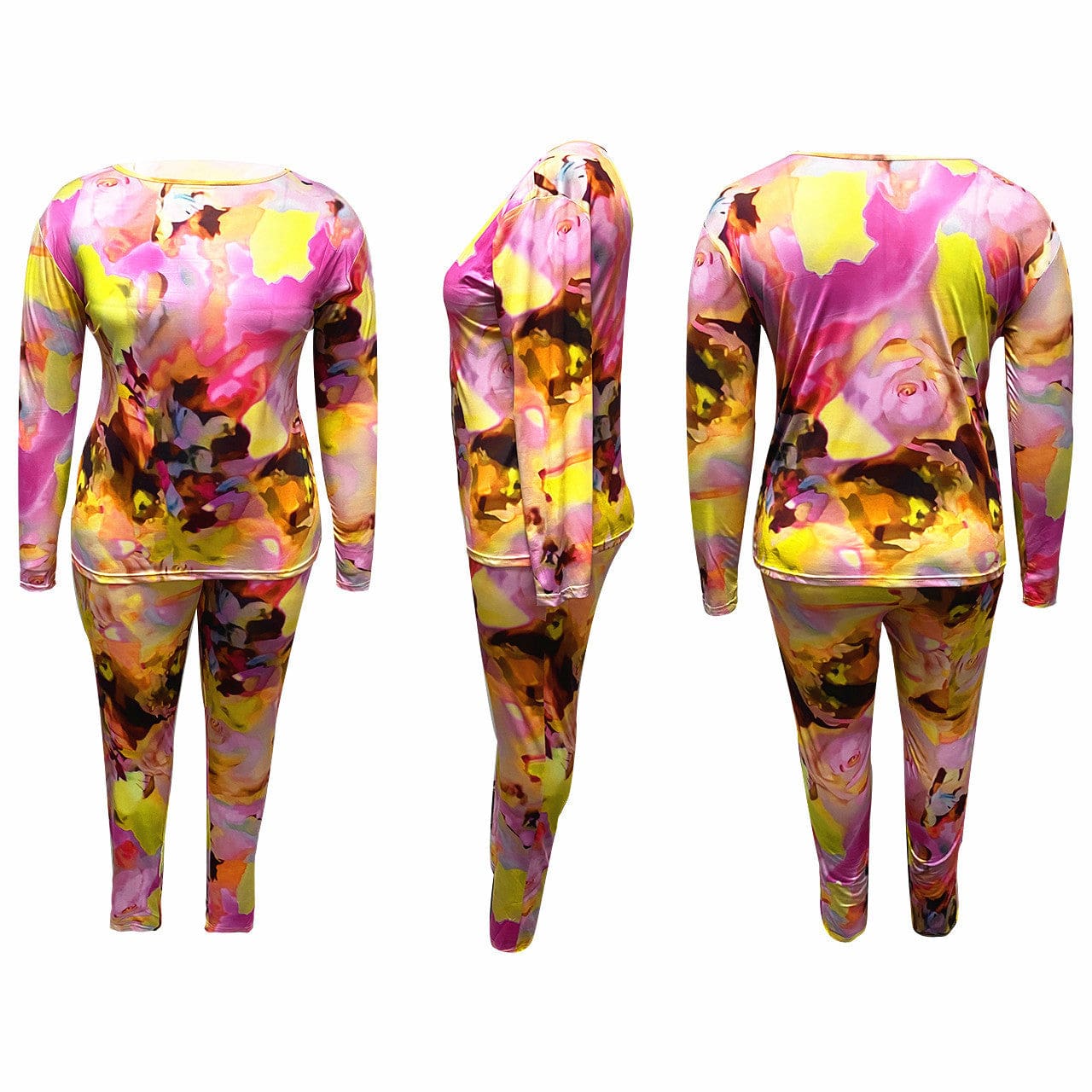 2 Piece Legging Pant Sets for Women Floral Print Long Sleeve Tracksuits Outfits Bodycon