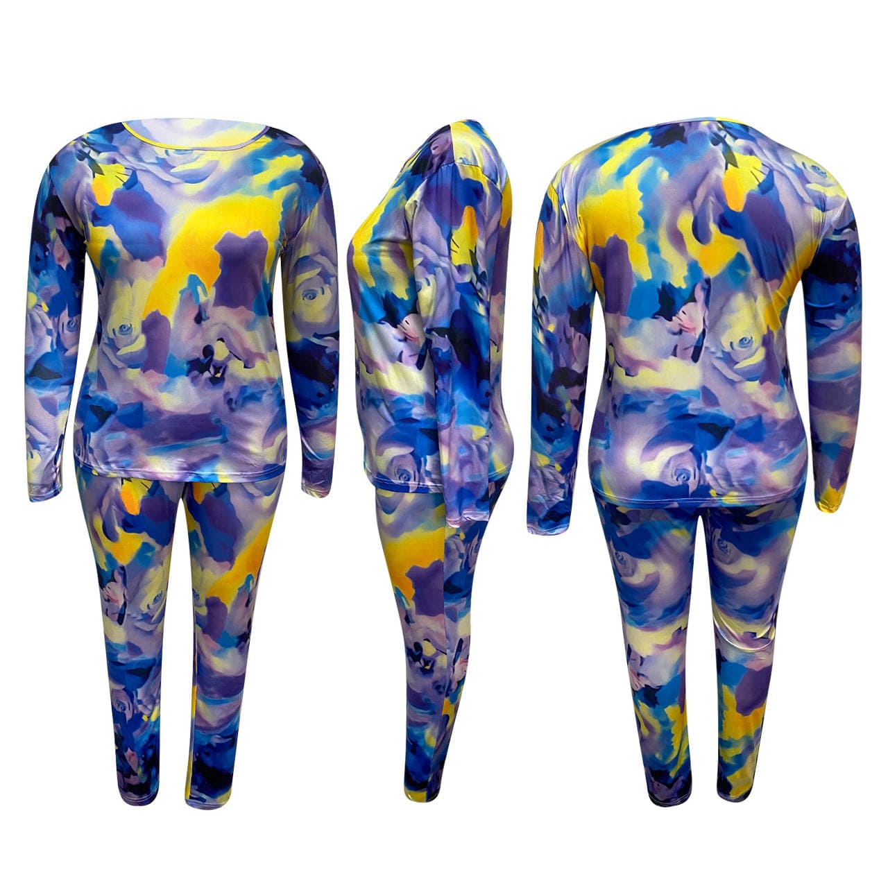 2 Piece Legging Pant Sets for Women Floral Print Long Sleeve Tracksuits Outfits Bodycon
