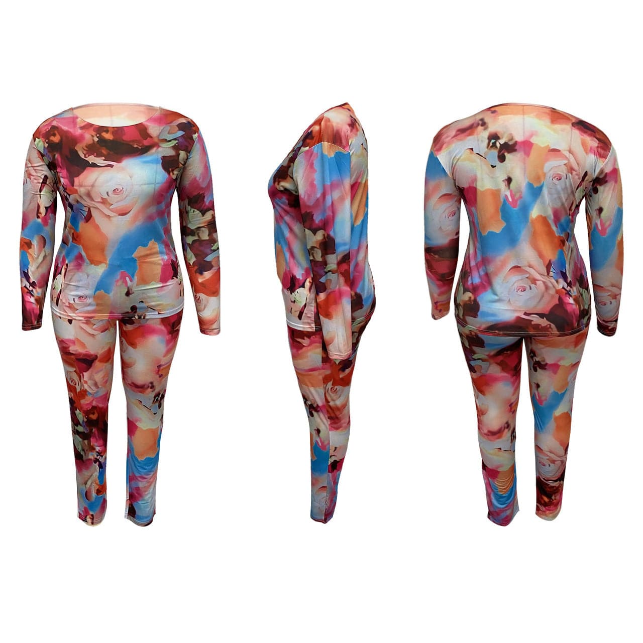 2 Piece Legging Pant Sets for Women Floral Print Long Sleeve Tracksuits Outfits Bodycon