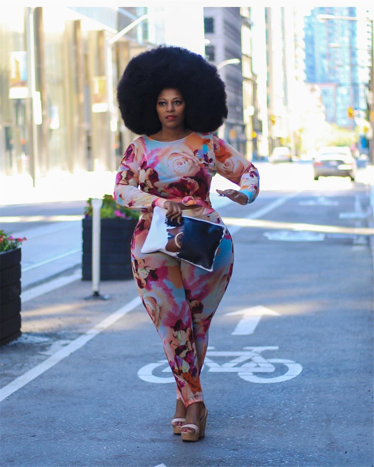 2 Piece Legging Pant Sets for Women Floral Print Long Sleeve Tracksuits Outfits Bodycon