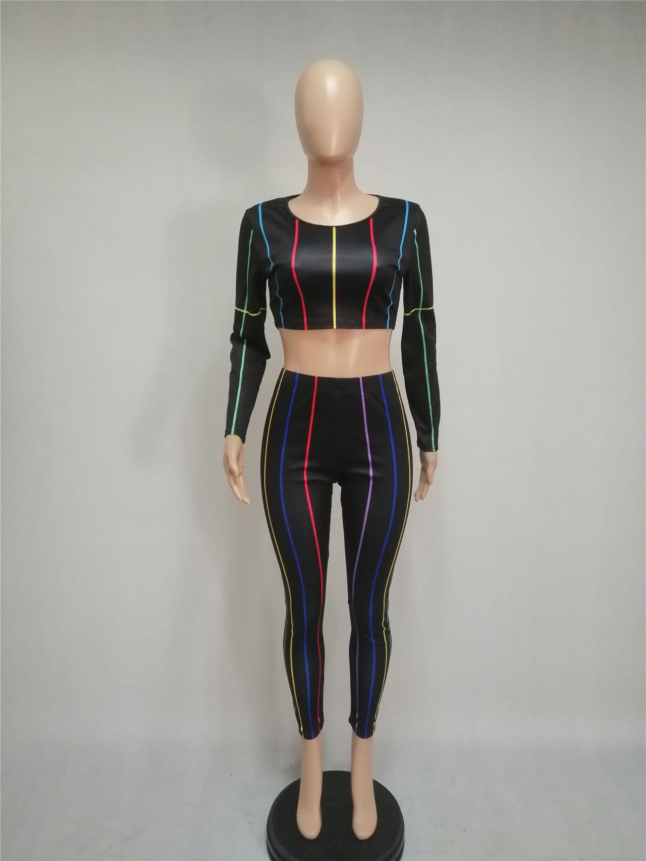 2 Piece Outfits for Women Sexy Bodycon Long Sleeve Crop Tops Stripe Long Pants Sets Print Tracksuits Jumpsuits