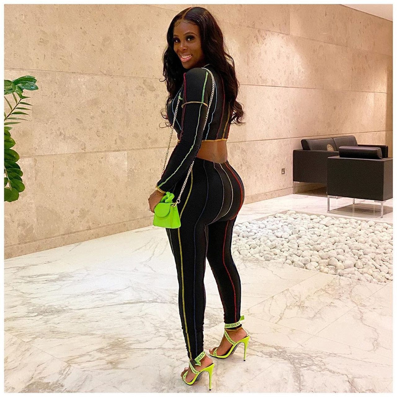 2 Piece Outfits for Women Sexy Bodycon Long Sleeve Crop Tops Stripe Long Pants Sets Print Tracksuits Jumpsuits