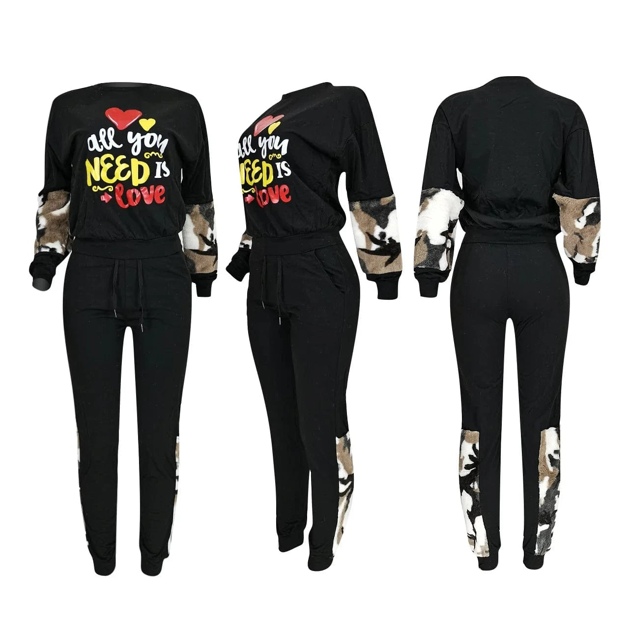 2 Piece Set Ladies Jogging Suit Fall Winter Wear Casual Two Piece Sets for Woman Cargo Straight Sweat Pants Sweatshirt Suit