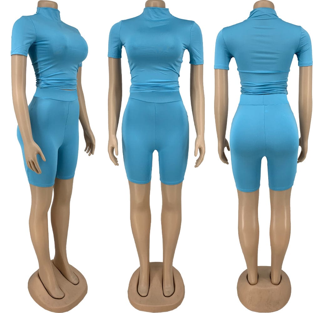 2 Piece Short Set Women s Blank Wholesale Summer Outfits Gym Fitness Two Piece Workout Shorts Sets with Short Sleeves