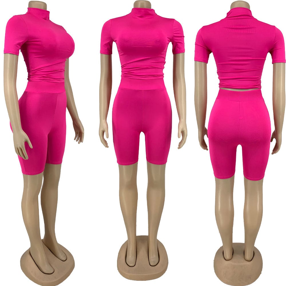 2 Piece Short Set Women s Blank Wholesale Summer Outfits Gym Fitness Two Piece Workout Shorts Sets with Short Sleeves