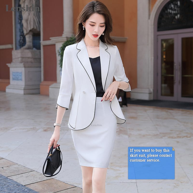 2 Pieces Suit Set Pant Suit Half-sleeve Binding Striped Blazer with Trouser Summer Fashion Style Office Lady Women Work Wear