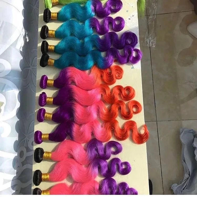 2 Tone Color Ombre  Body  Weave Virgin Hair Frontal Extensions Raw Blonde Ombre Human Hair Bundles With Closure
