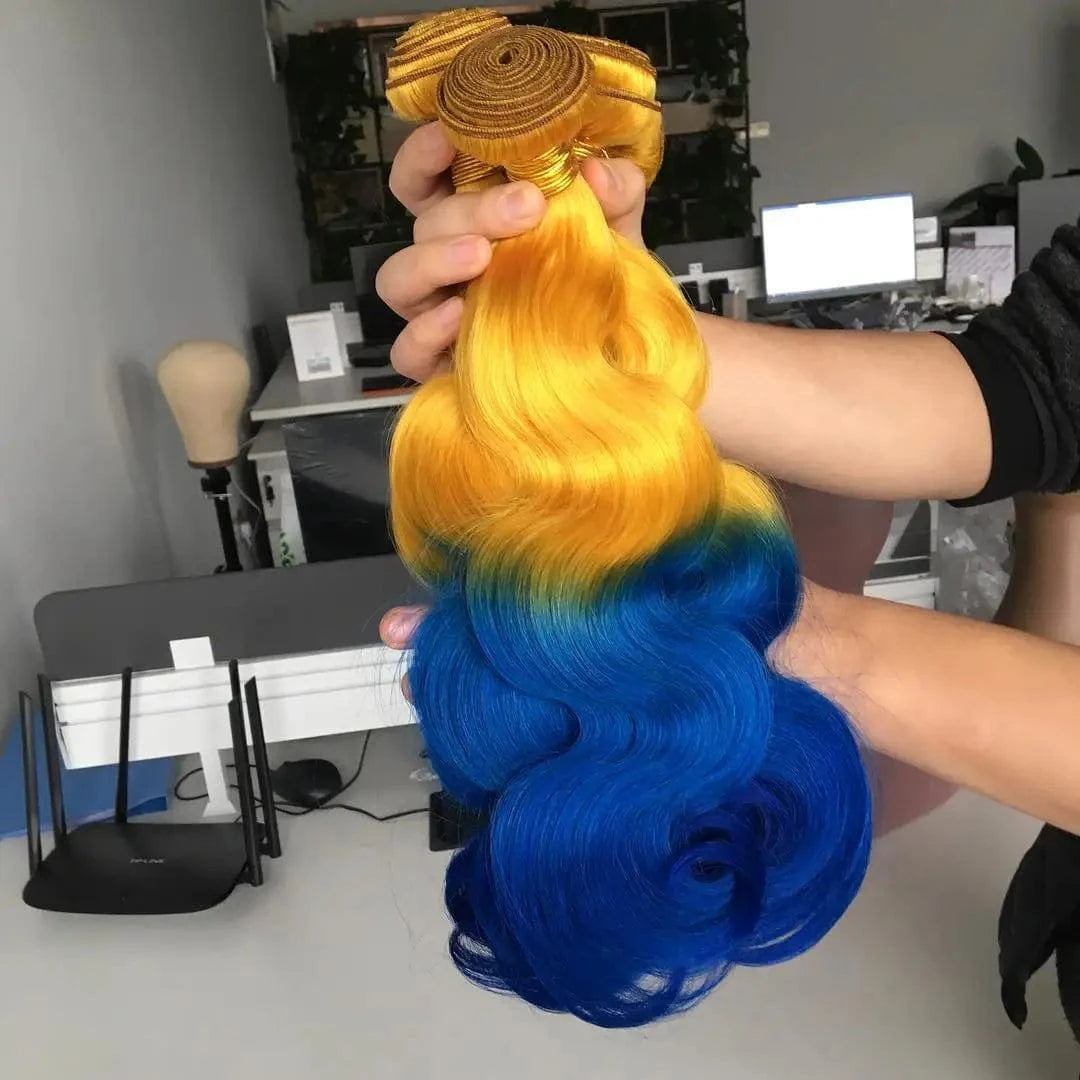2 Tone Color Ombre  Body  Weave Virgin Hair Frontal Extensions Raw Blonde Ombre Human Hair Bundles With Closure