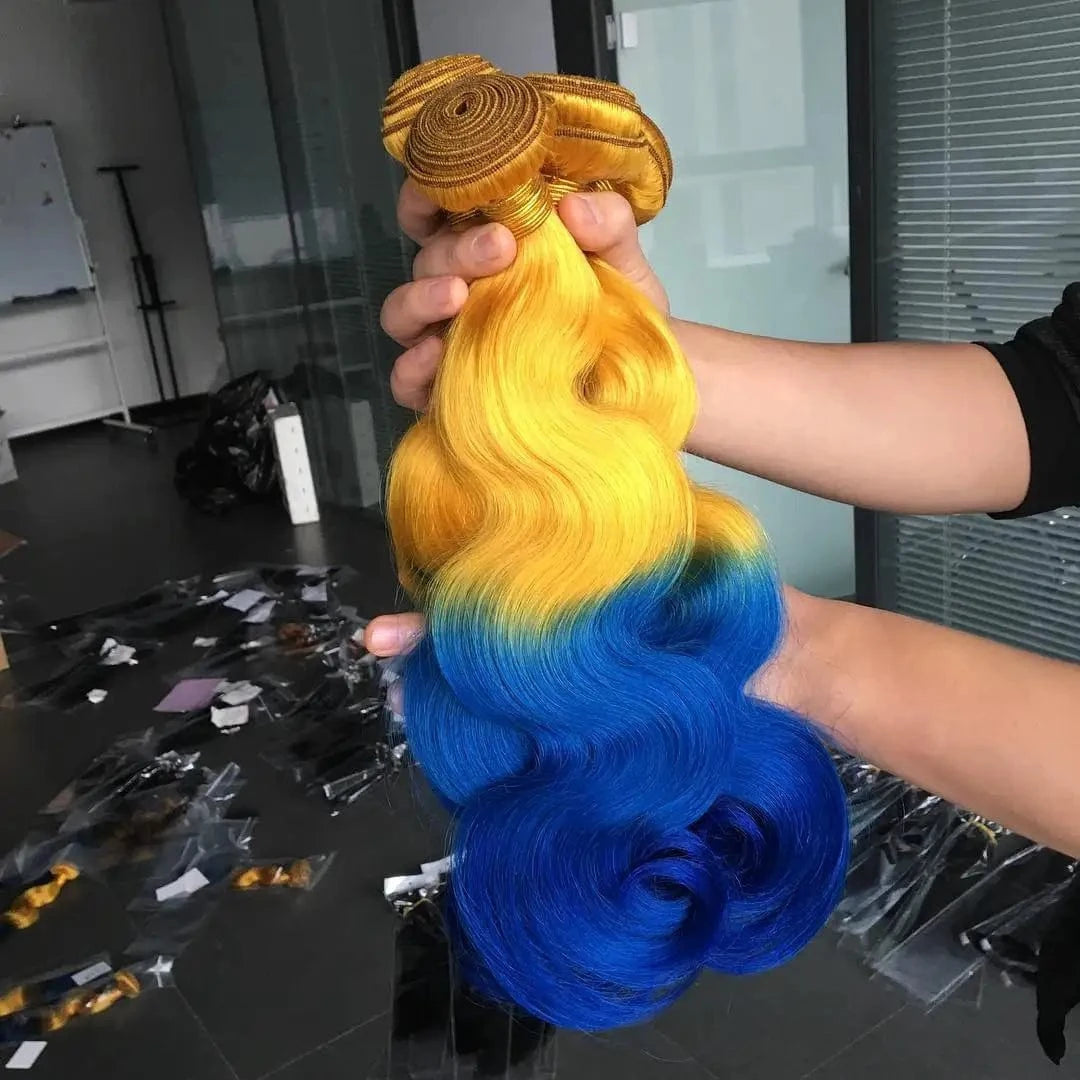 2 Tone Color Ombre  Body  Weave Virgin Hair Frontal Extensions Raw Blonde Ombre Human Hair Bundles With Closure