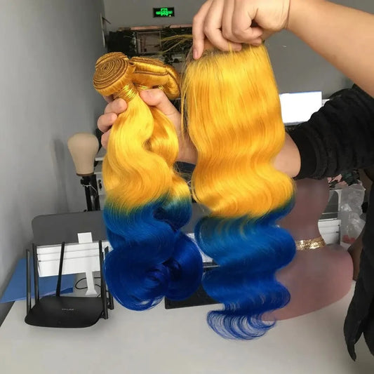 2 Tone Color Ombre  Body  Weave Virgin Hair Frontal Extensions Raw Blonde Ombre Human Hair Bundles With Closure
