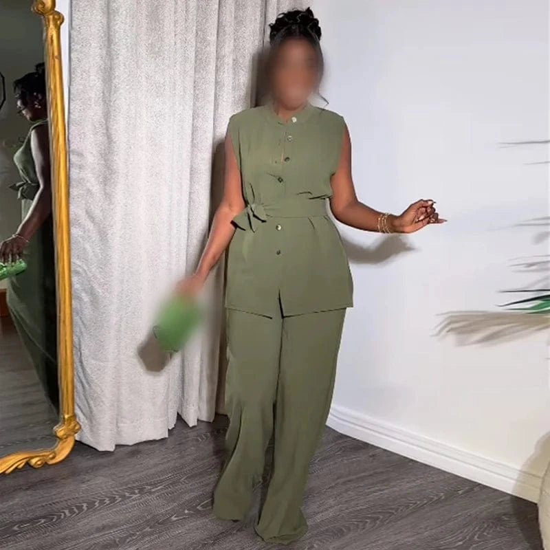 2 XL / 1 J&H 2024 New Arrivals Sleeveless Top 2 Piece Set Summer Lounge Set Women Two Piece Pants Set