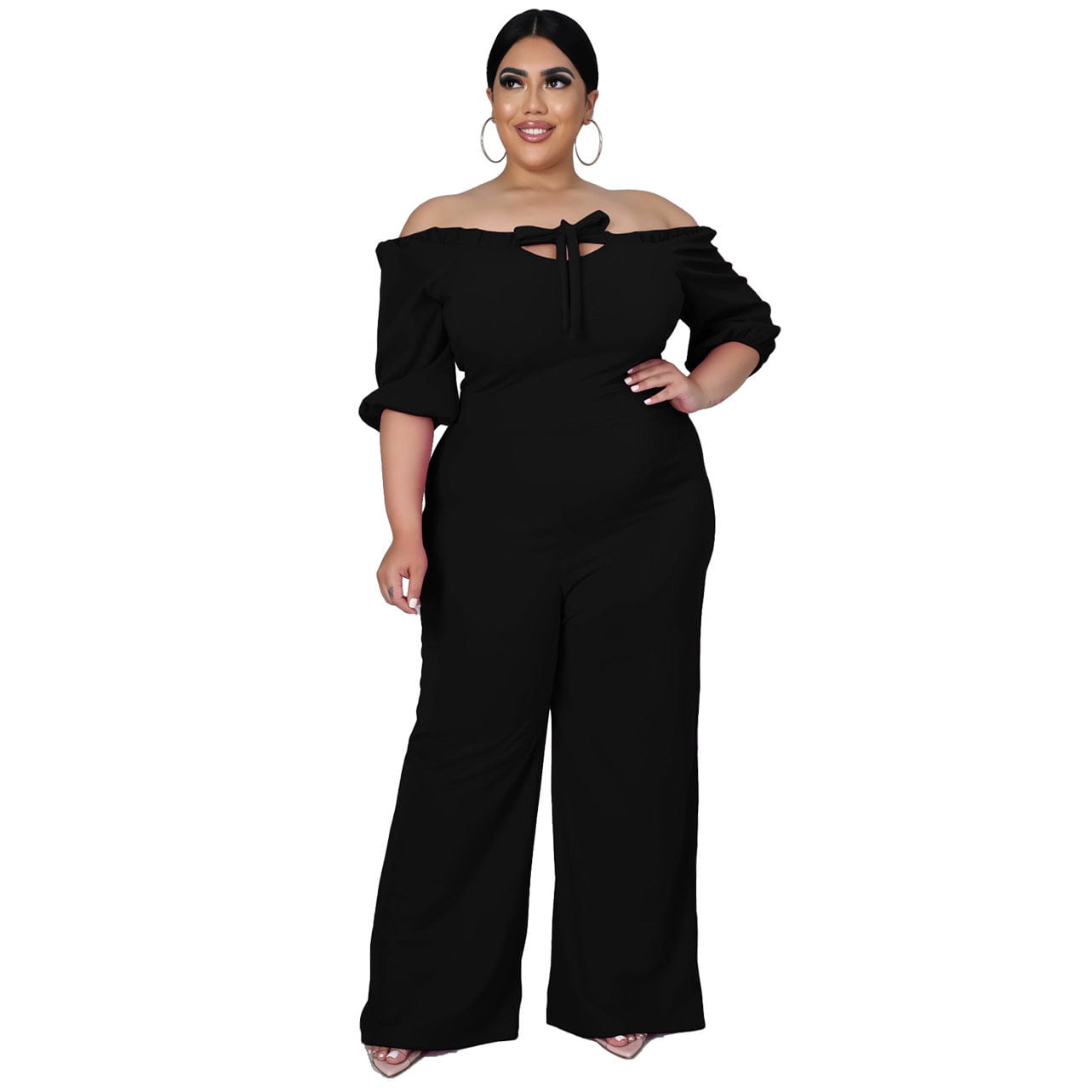 2 XL / 2 KX-N7291 Office lady long sleeve rompers and jumpsuit off shoulder solid women elegant plus size jumpsuits