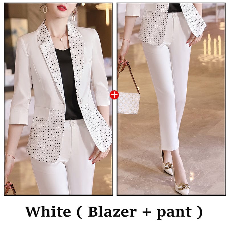2 XL / 2 Piece White Pant Suit Wholesaler Two Piece Suit Set Women Elegant Pant Suits Half Sleeve Blazer Business Office Lady Work Women Fashion Suits
