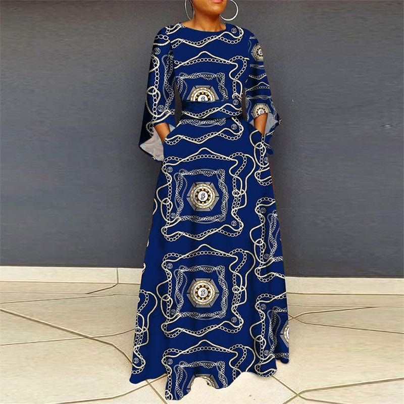 2 XL / 3 2022 new beautiful modest dress casual women plus size floral print fabric long sleeve beach maxi long dress women clothing