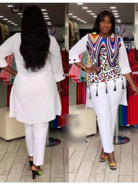 2 XL / 4 2022 Dashiki African 2 Colors New Fashion Suit (Dress And Trousers) For Lady